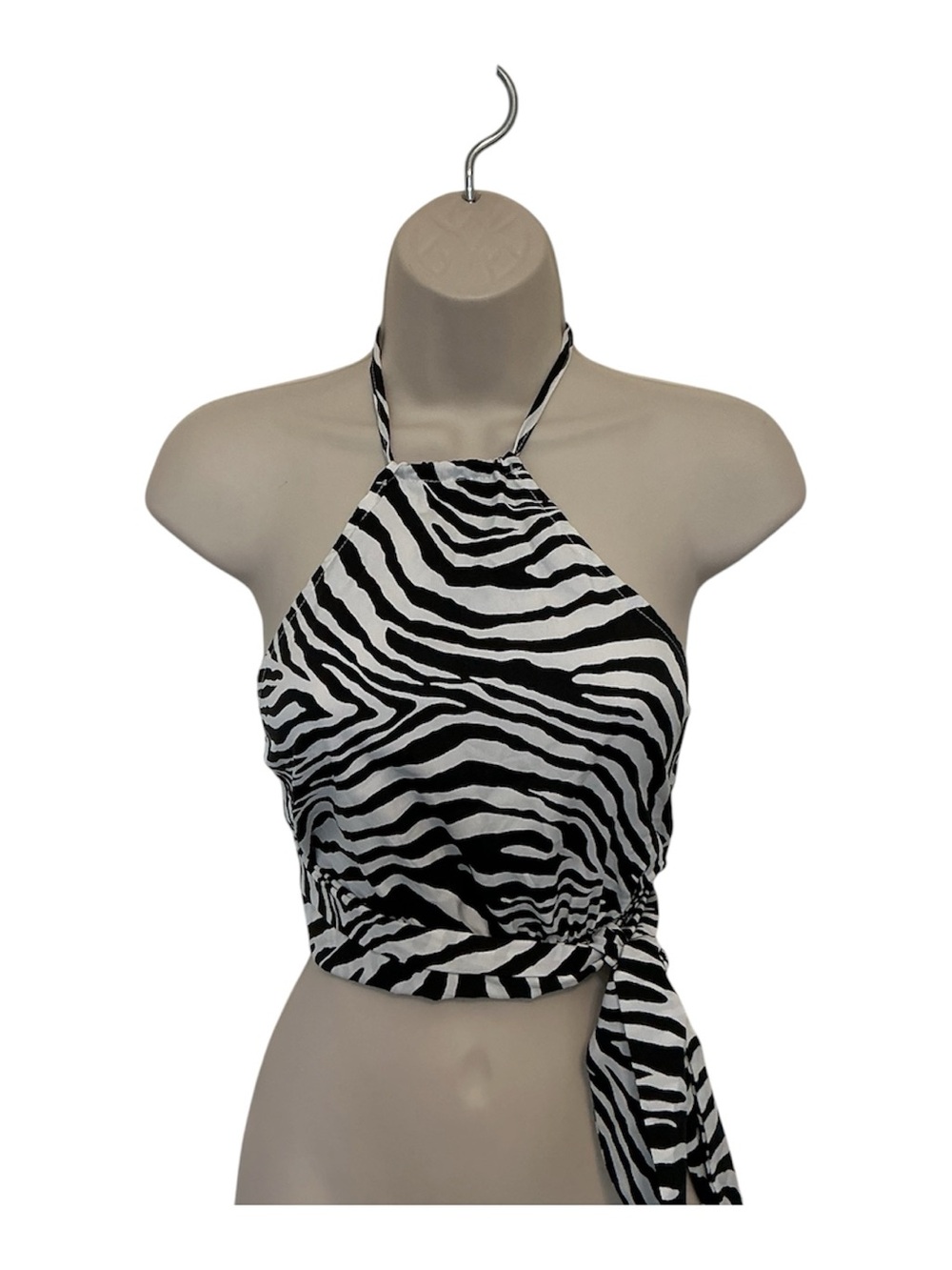 NWT Et Clet Zebra Print Backless Halter Top Y2K Club Disco Size Small